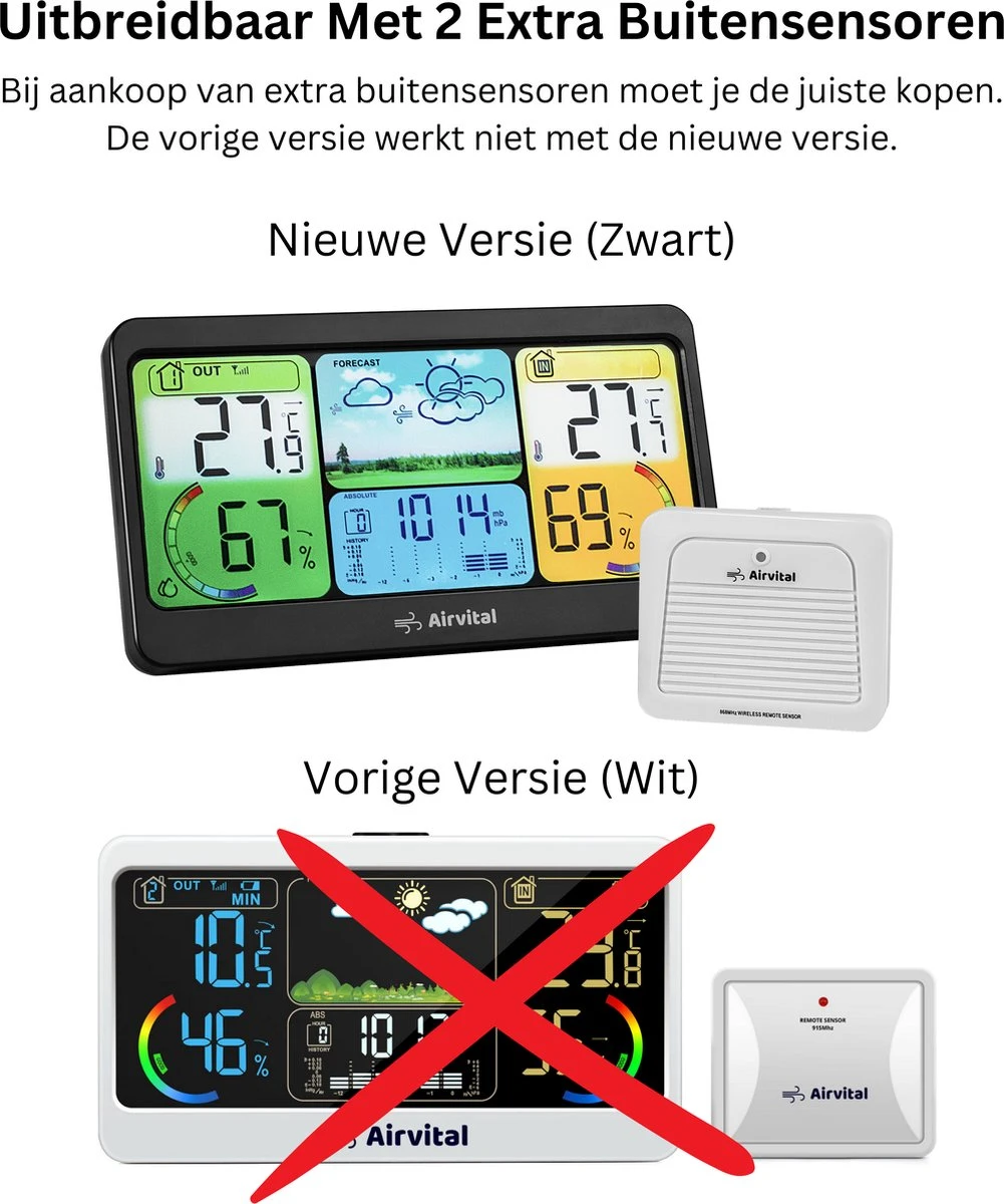 Airvital Weerstation Voor Binnen En Buiten - Draadloos - Oplaadbare Buitensensor Met 60m Bereik - Weersvoorspelling - Binnen En Buitentemperatuur - Barometer - Afbeelding 8