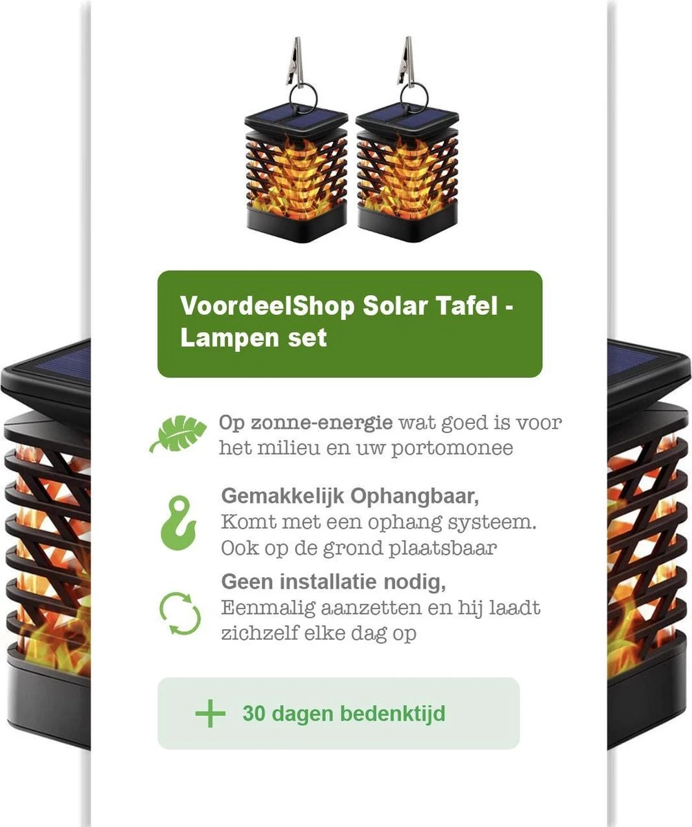 VoordeelShop Solar Tafellamp Set Van 2 Stuks - 13.8cm - Zwart - Solar Tuinverlichting - Led Buitenverlichting Op Zonne Energie Met Sensor - Tuin Fakkel - Voor Binnen En Buiten - Vlam Effect - Afbeelding 4