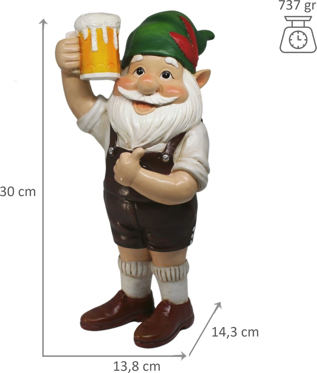 Merkloos Serra Fé - Tuinkabouter - In Lederhosen - 30cm Hoog - Hars - Handgeschilderd - Afbeelding 3