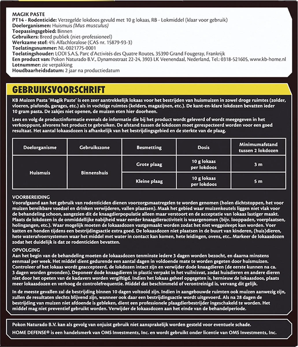 KB Home Defense Muizenlokdoos Magik Paste (pasta) - Muizenval - Muizen Pasta (10g) Voldoende Voor 70 Muizen - 3+1 Gratis - Muizengif - Werkt Binnen 24 Uur - Afbeelding 6