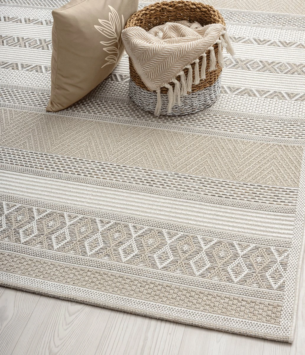 The Carpet Calgary Vloerkleed Voor Buiten En Buiten Buitenkleed Tuintapijt Buitentapijt Beige 200 X 280 Cm - Afbeelding 4