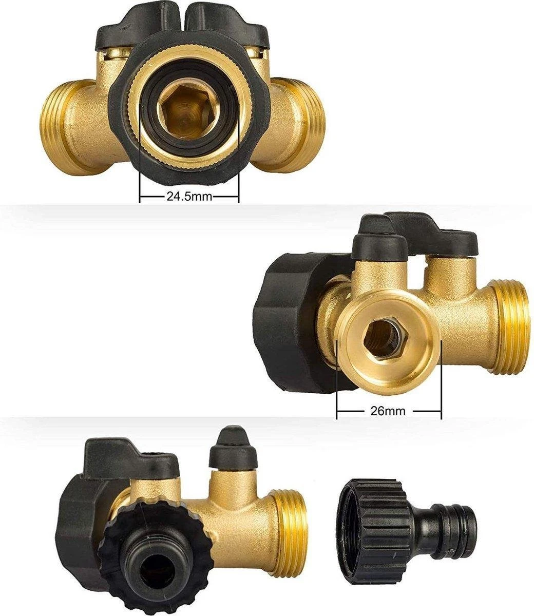 Merkloos Y Stuk Kraan - Kraan Splitter - Waterverdeler - Buitenkraan - Waterverdeler 2 Weg – Messing - Afbeelding 2