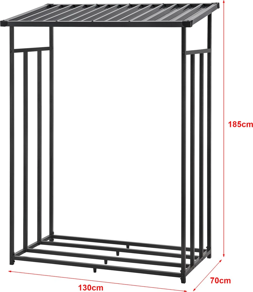 Brandhout Rek Houtopslag Yakutat 185x130x70 Cm Zwart - Afbeelding 3