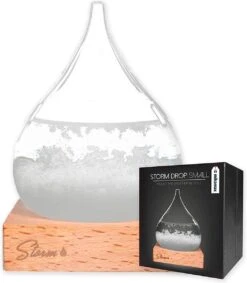 MikaMax Stormglas Small - Donderglas - Barometer - Weerglas - Weerstation - Weervoorspeller - Voorspelt Het Weer - Incl. Houten Standaard - ø 8 X 11 Cm