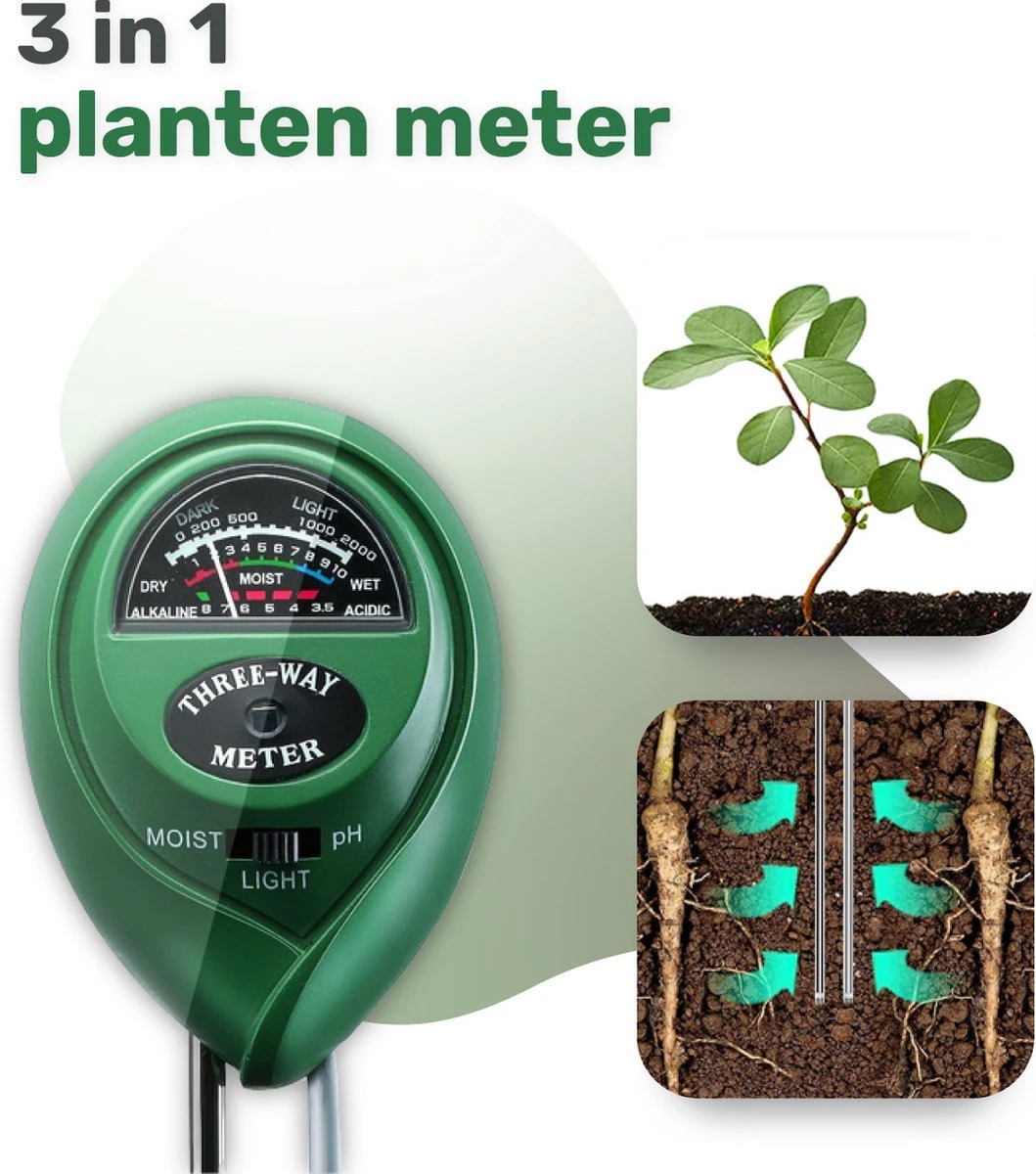 LBB 3 In 1 Soil Meter - PH Meter - Vocht Meter - Licht Meter - Universeel - Vochtigheidsmeter - Vochtmeter Planten - Afbeelding 2
