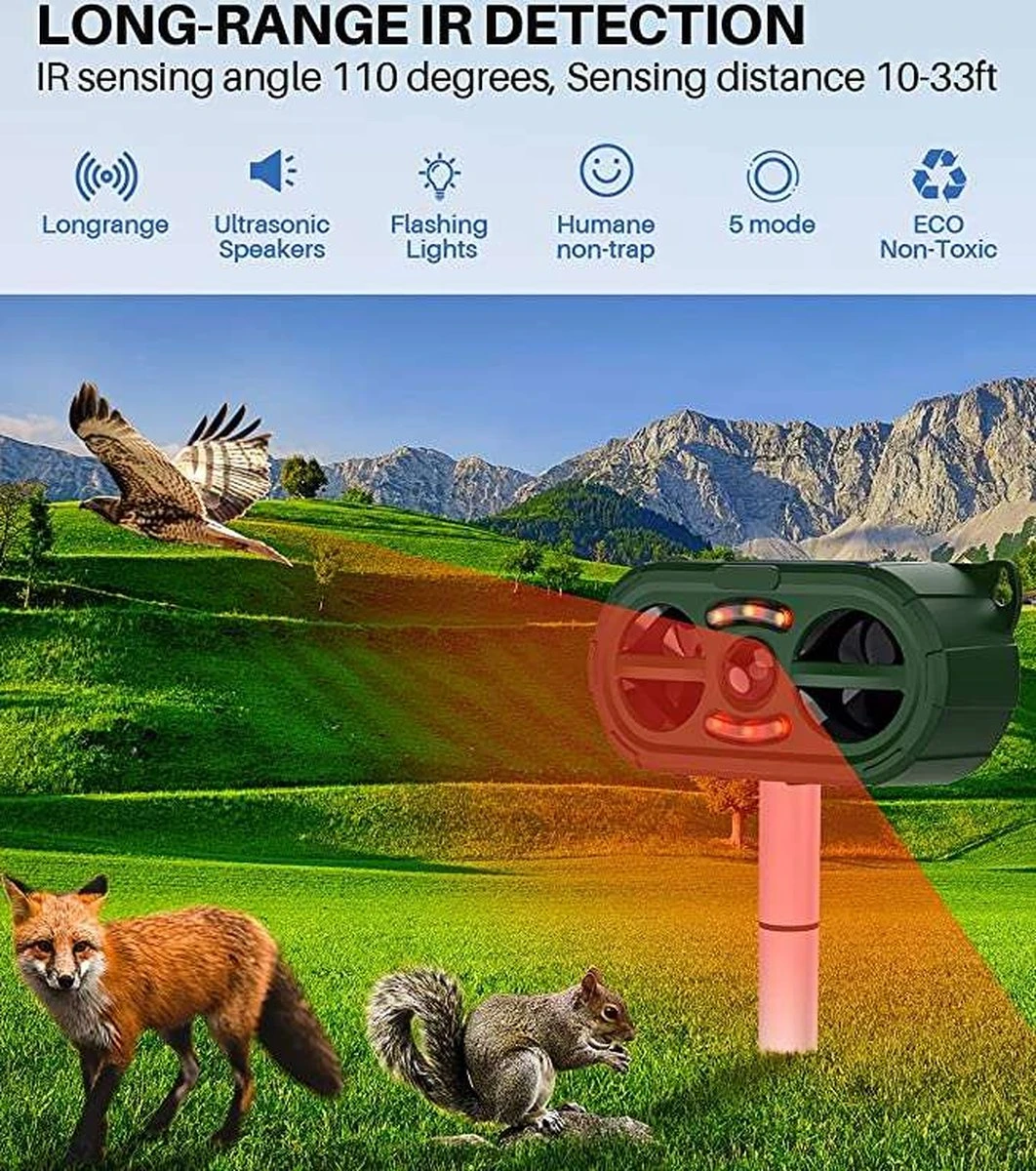Steks® Kattenverjager 2023 Model - Kattenschrik - Katten Afweermiddel - Op Zonneenergie - Marterverjager - Op Batterijen - Met Adapter - Tuin - Ongedierte Verjager - Afbeelding 3