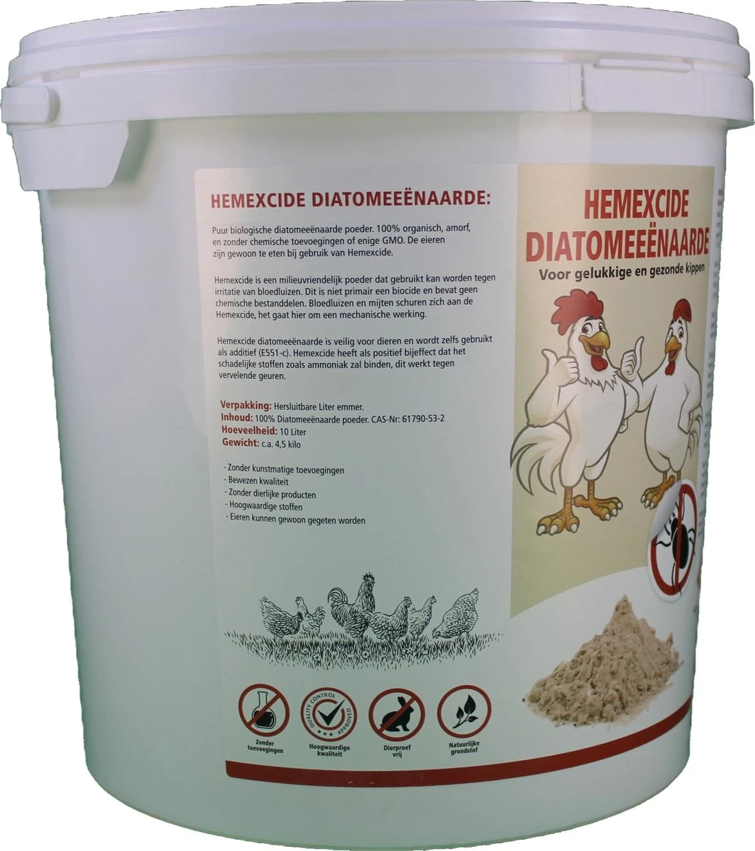 Diatomeeënaarde 10 Liter Poeder - Hemexcide - Bloedluis - Kippen - Afbeelding 2