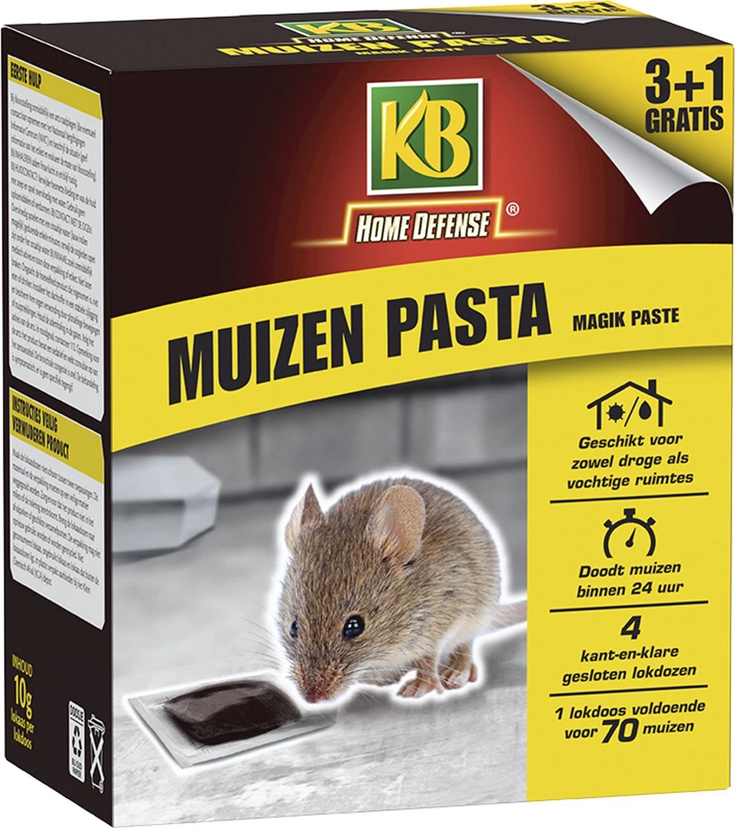KB Home Defense Muizenlokdoos Magik Paste (pasta) - Muizenval - Muizen Pasta (10g) Voldoende Voor 70 Muizen - 3+1 Gratis - Muizengif - Werkt Binnen 24 Uur
