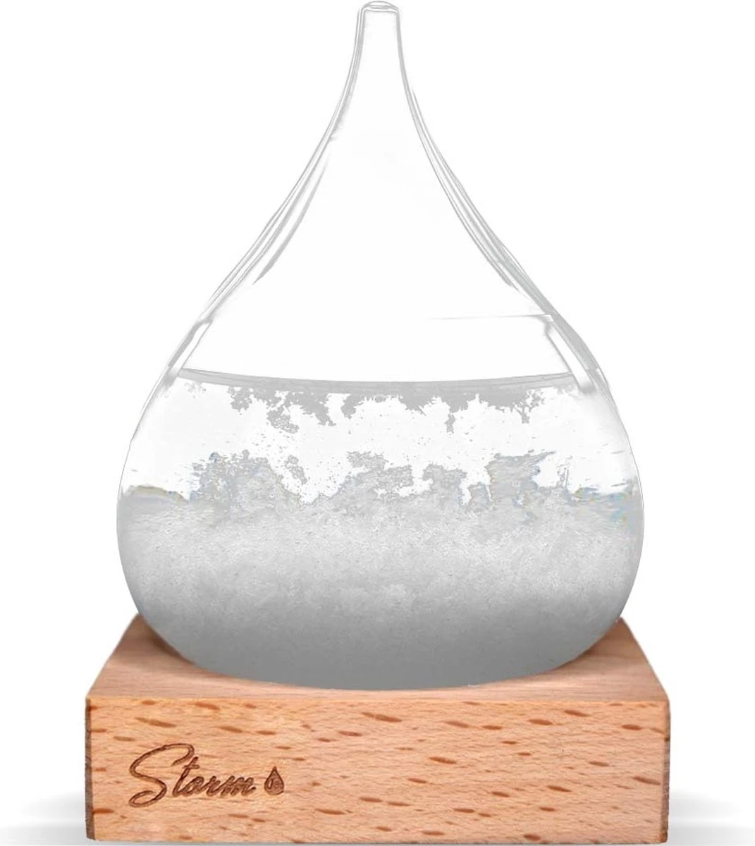 MikaMax Stormglas Small - Donderglas - Barometer - Weerglas - Weerstation - Weervoorspeller - Voorspelt Het Weer - Incl. Houten Standaard - ø 8 X 11 Cm - Afbeelding 6