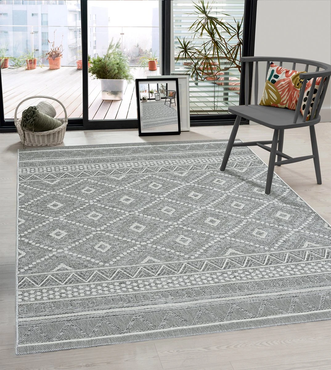 The Carpet Calgary Vloerkleed Voor Buiten En Buiten Buitenkleed Tuintapijt Buitentapijt Grijs Diamant 120 X 160 Cm
