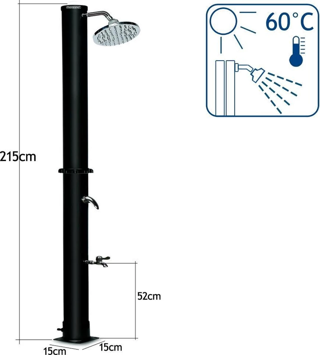 Merkloos Monzana Buitendouche/ Tuindouche - Warm Water Uit Zonne-energie 215cm - Afbeelding 3
