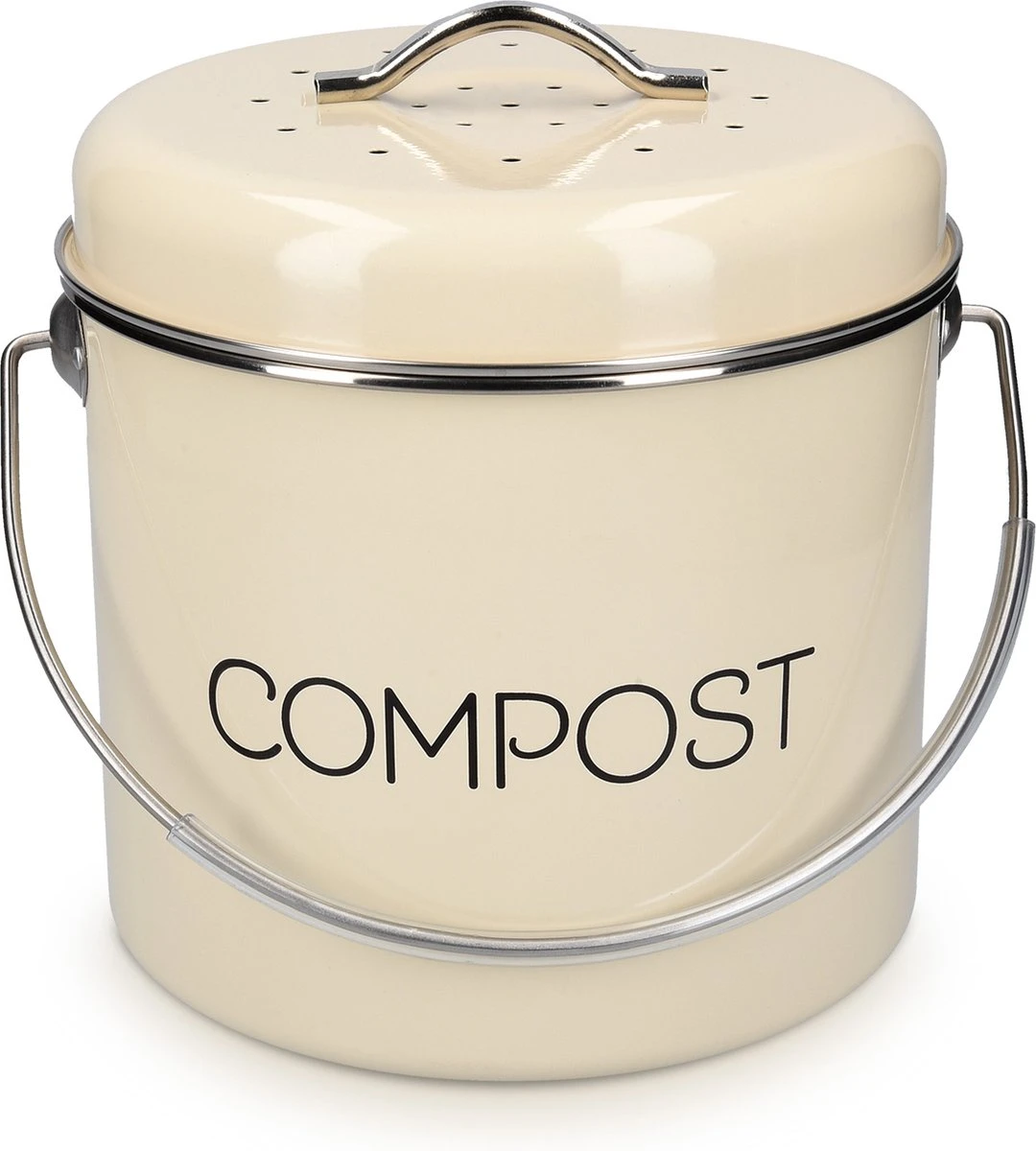 Navaris Metalen Compostbak 3L - Afvalbakje Met 3x Filter Tegen Vieze Geuren - Prullenbak Met Deksel Voor Gft-afval - Compostemmer Keuken - Crème - Afbeelding 8