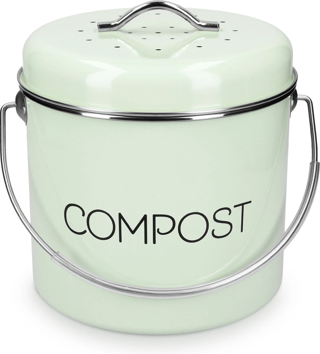 Navaris Metalen Compostbak 3L - Afvalbakje Met 3x Filter Tegen Vieze Geuren - Prullenbak Met Deksel Voor Gft-afval - Compostemmer Keuken - Mintgroen - Afbeelding 7