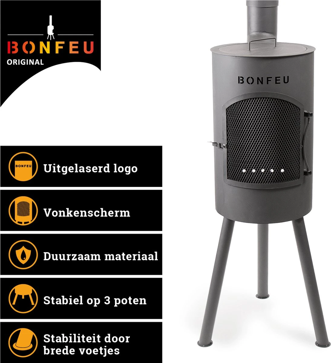 BonFeu Bongiano SP Zwart Tuinhaard - L 30 X B 30 X H 142 Cm - Staal - Zwart - Tuinhaard - Terrasverwarming - Terrasverwarmers - Tuinkachel - Terraskachel - Houtkachel - Kachels - Afbeelding 7