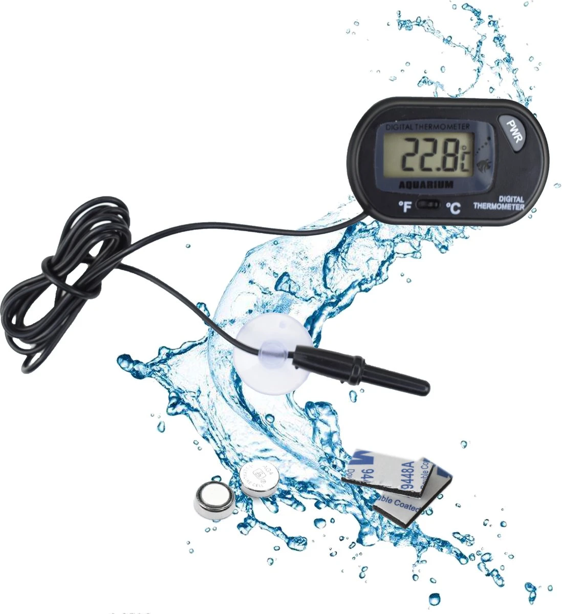Tool Meister AQM1- Aquarium Thermometer Met Sonde - Binnen & Buiten - Koken/Zwembad/Koelkast- 1 Meter - Zwart - Incl Batterijen