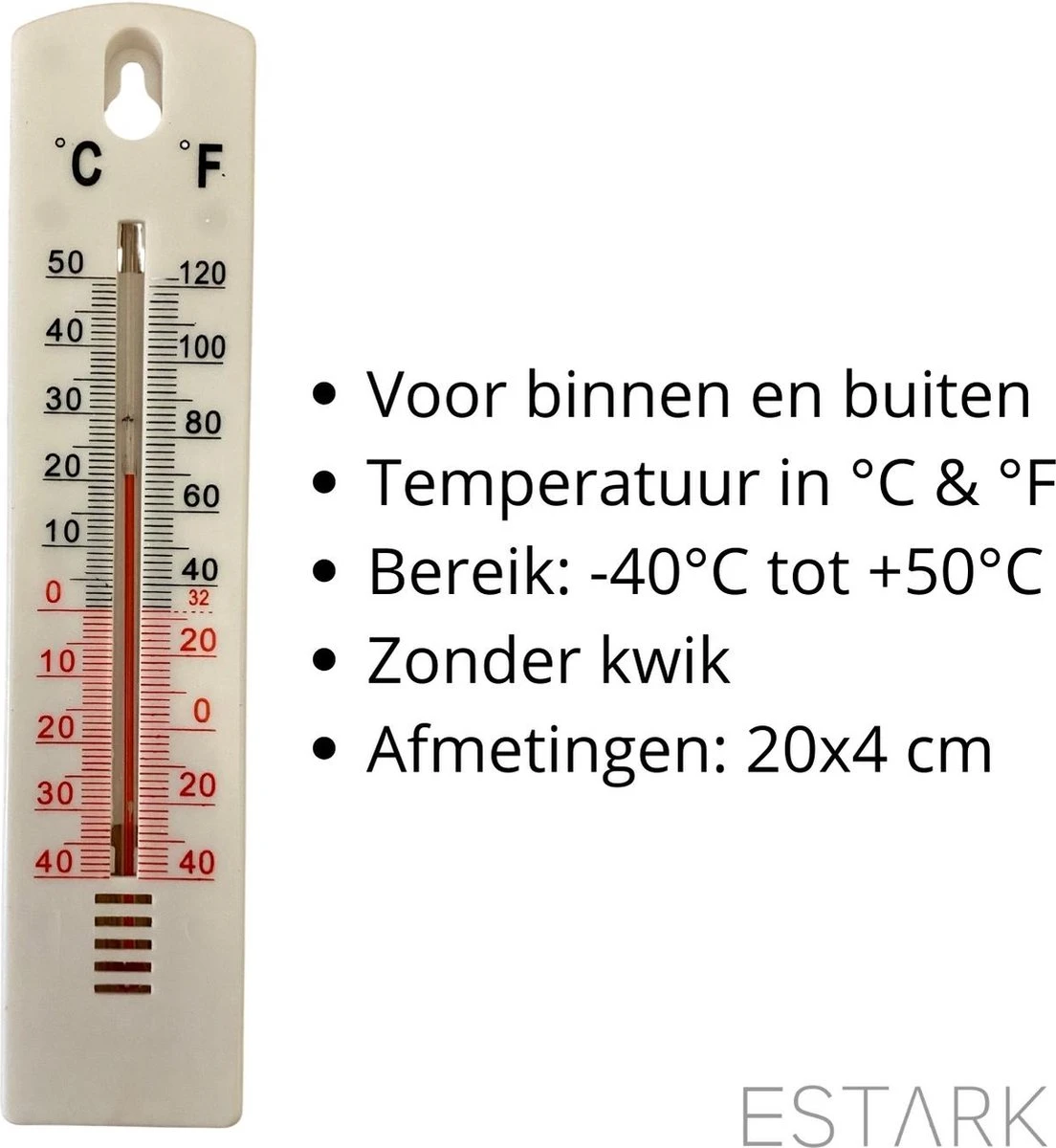 ESTARK® Thermometer - Buitenthermometer - Binnenthermometer - Metalen Binnen Buiten Thermometer - Wit - Thermometer Voor Aan Muur Gevel - Kwik - Draadloos - Min/Max - Muurthermometer - Kozijnthermometer - Temperatuurmeter - Thermometer Wit - Afbeelding 9
