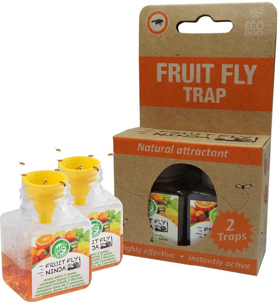 Super Ninja - Fruit Fly Ninja® - Fruitvliegjes Vanger - 100% Natuurlijk En Milieu Verantwoordelijk - 2 Pack