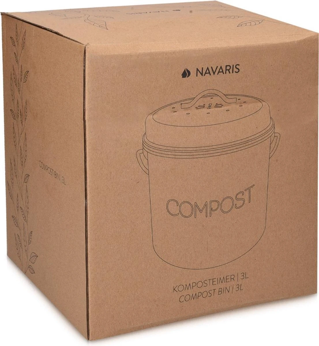 Navaris Metalen Compostbak 3L - Afvalbakje Met 3x Filter Tegen Vieze Geuren - Prullenbak Met Deksel Voor Gft-afval - Compostemmer Keuken - Crème - Afbeelding 4