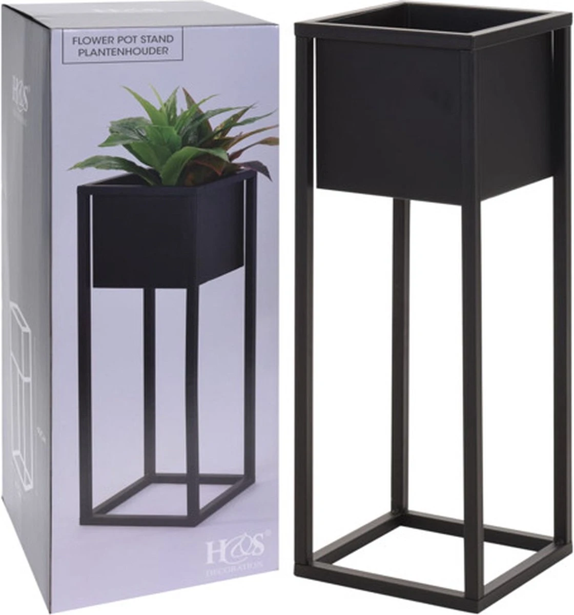 H&S Collection Home&Styling Bloempot Op Standaard 60 Cm Metaal Zwart - Afbeelding 2