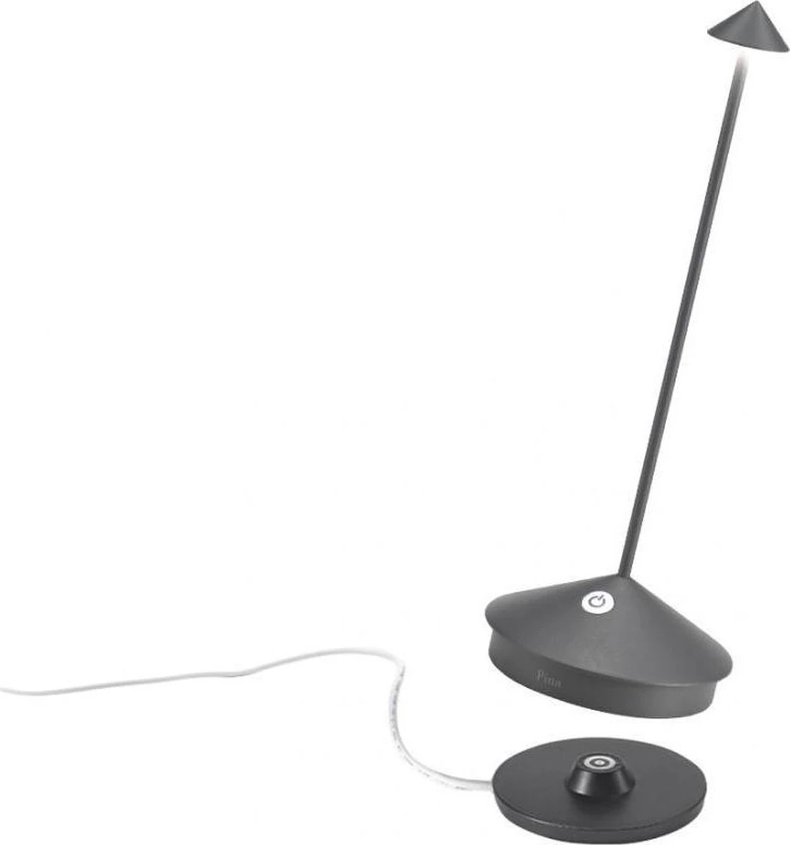 Zafferano - Pina - Donker Grijs - H29cm - Ledlamp - Bureaulamp – Tafellamp – Snoerloos – Verplaatsbaar – Duurzaam - Voor Binnen En Buiten – LED - Dimbaar - 2700K – IP54 Spat Waterdicht - USB Oplaadbaar