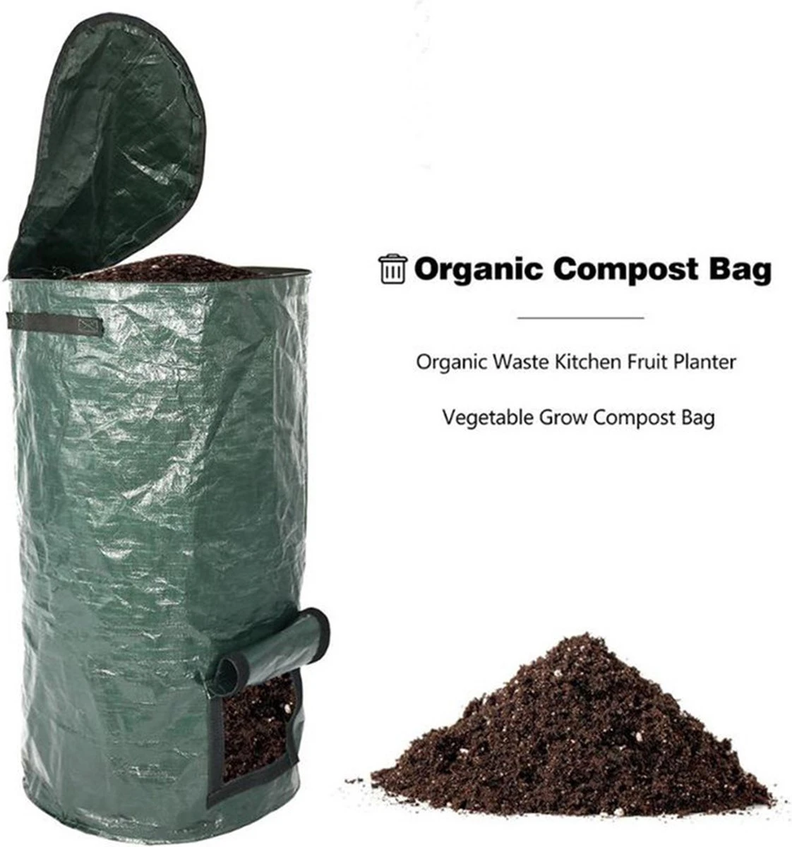 Merkloos TDR - Compostzak Met Grote Capaciteit Voor Tuin - 45 X 45 X 80 Cm - 162 Liter - Donkergroen - Afbeelding 2