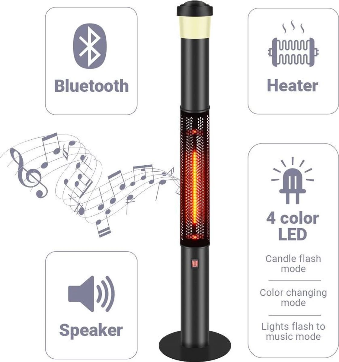 BluMill 3 In 1 Heater - Staande Terrasverwarmer - Terrasverwarmer Elektrisch - Heater Elektrisch - Met LED En Bluetooth Speaker - Afbeelding 14