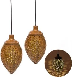 MaxxGarden Solar Hanglamp - Tuinverlichting Op Zonne-energie Met Sensor - Lantaarn Buiten Roestkleurig - 12x30cm - 2 Stuks