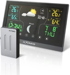 AXIMO Weerstation Binnen En Buiten – Draadloos Weerstation Met Buitensensor - Touchscreen Kleurendisplay - Binnen- En Buitentemperatuur - Barometer - Weersvoorspelling