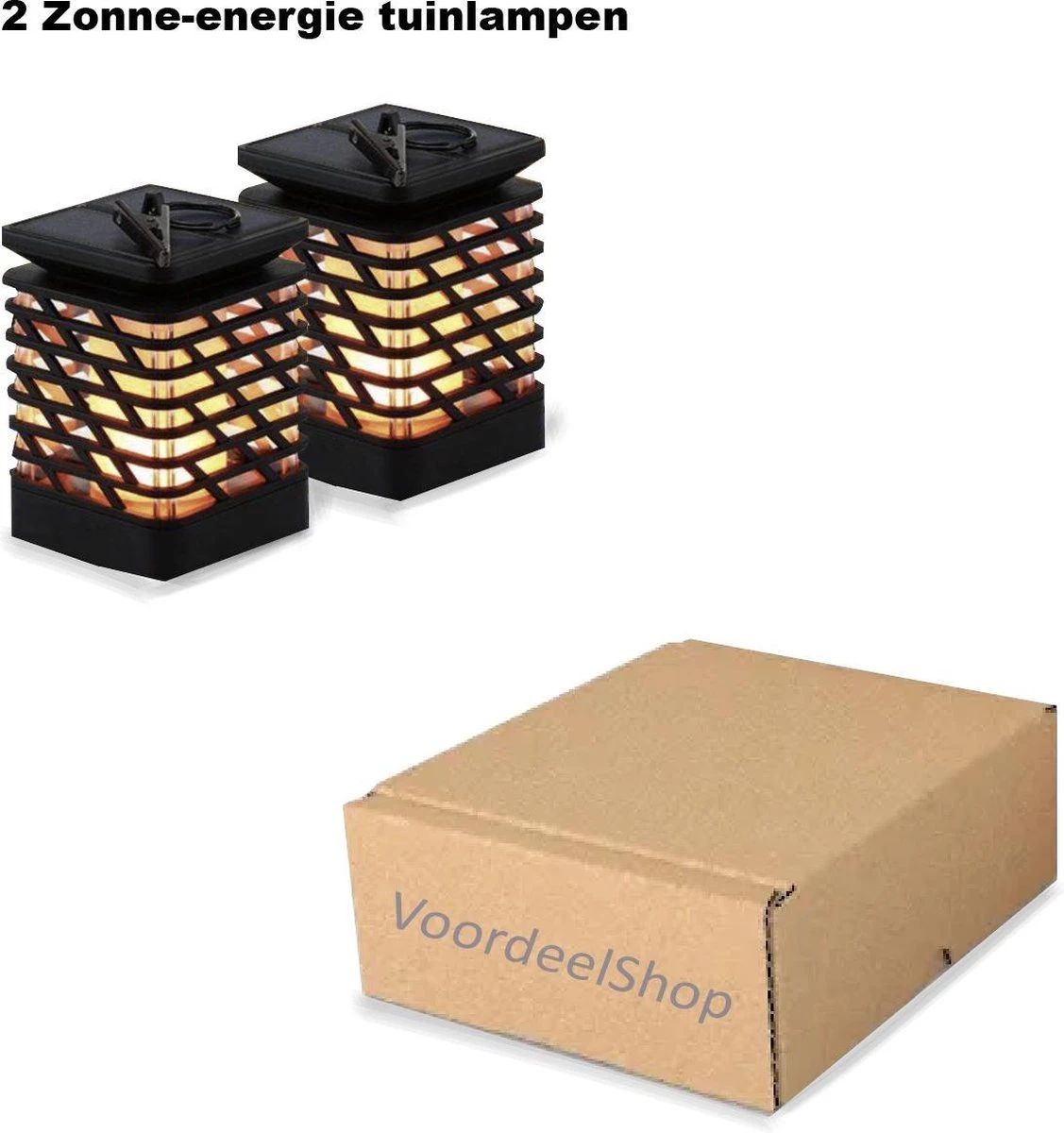 VoordeelShop Solar Tafellamp Set Van 2 Stuks - 13.8cm - Zwart - Solar Tuinverlichting - Led Buitenverlichting Op Zonne Energie Met Sensor - Tuin Fakkel - Voor Binnen En Buiten - Vlam Effect - Afbeelding 10