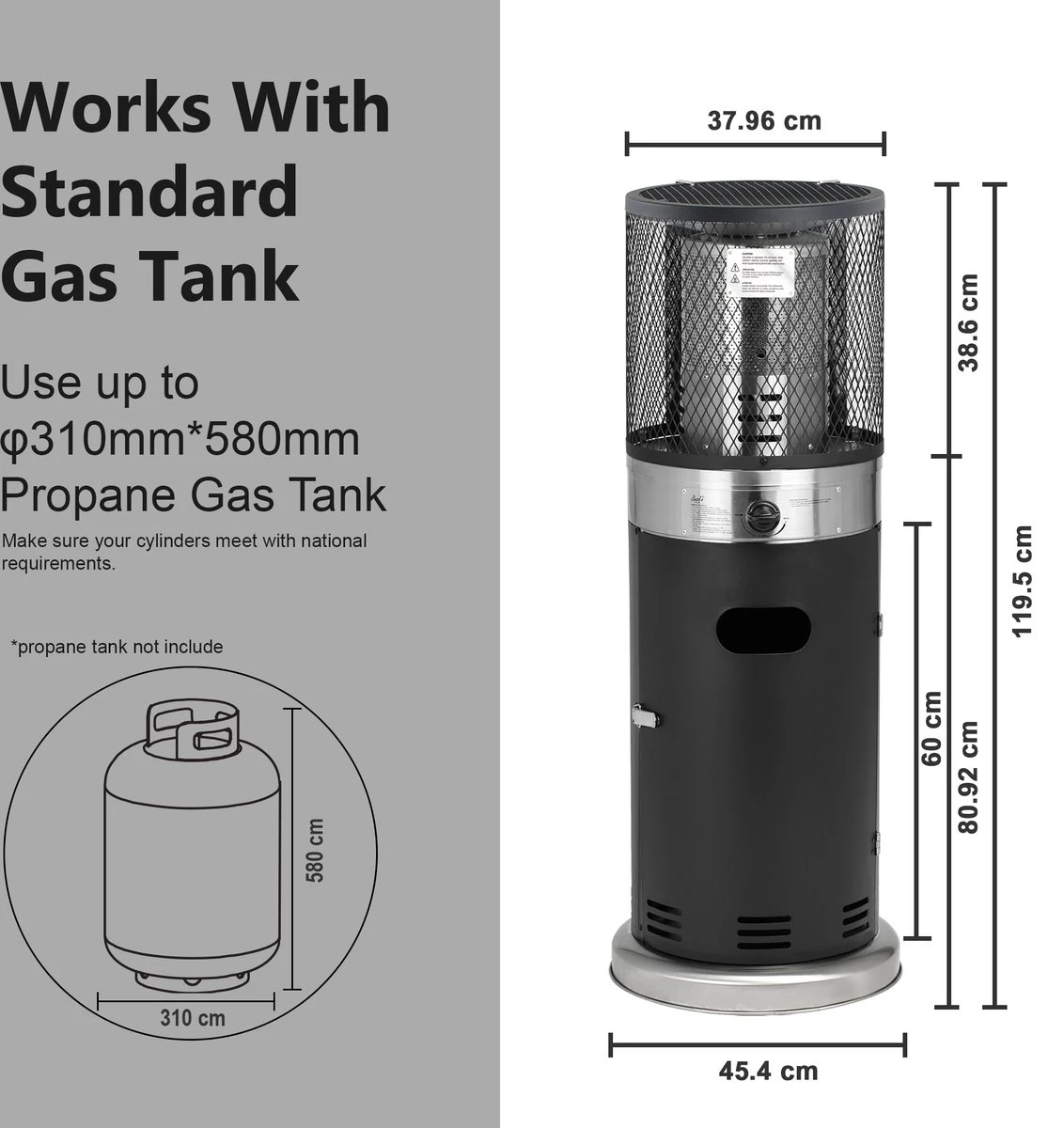 Balioutdoors Lounge Terrasverwarmer 7.3kW -Staande Heater - Gas - Incl. Gasdrukregelaarset 30 Mbar & Slang 50 Cm - Model SRPH92 - Afbeelding 14