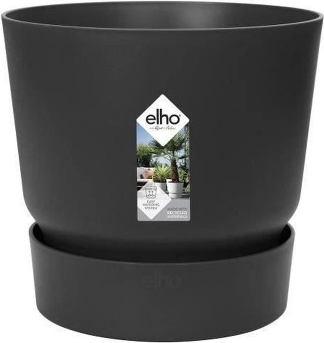 Elho Greenville Rond 30 - Grote Bloempot Voor Buiten - Gemaakt Van Gereycled Plastic - Ø 29.5 X H 27.8 Cm - Living Black - Afbeelding 9