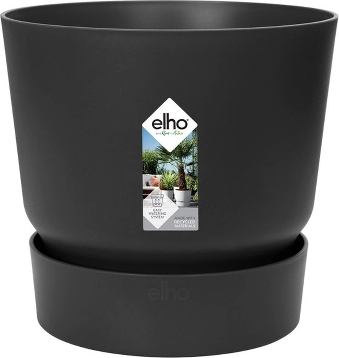 Elho Greenville Rond 40 - Grote Bloempot Voor Buiten - Gemaakt Van Gereycled Plastic - Ø 39.0 X H 36.8 Cm - Living Black - Afbeelding 6