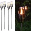 4 Tuinfakkels Op Zonne-Energie - RVS - Padverlichting - Tuinverlichting - Solar - IP 44 - Waterbestendig - LED - Oplaadbare Batterij - 6 Tot 8 Uur Brandtijd -