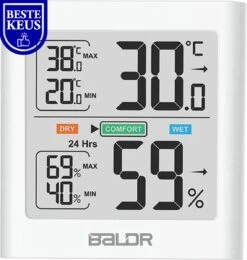 BALDR® Hygrometer - Thermometer - Luchtvochtigheidsmeter - Digitaal Weerstation - Voor Binnen - Wit