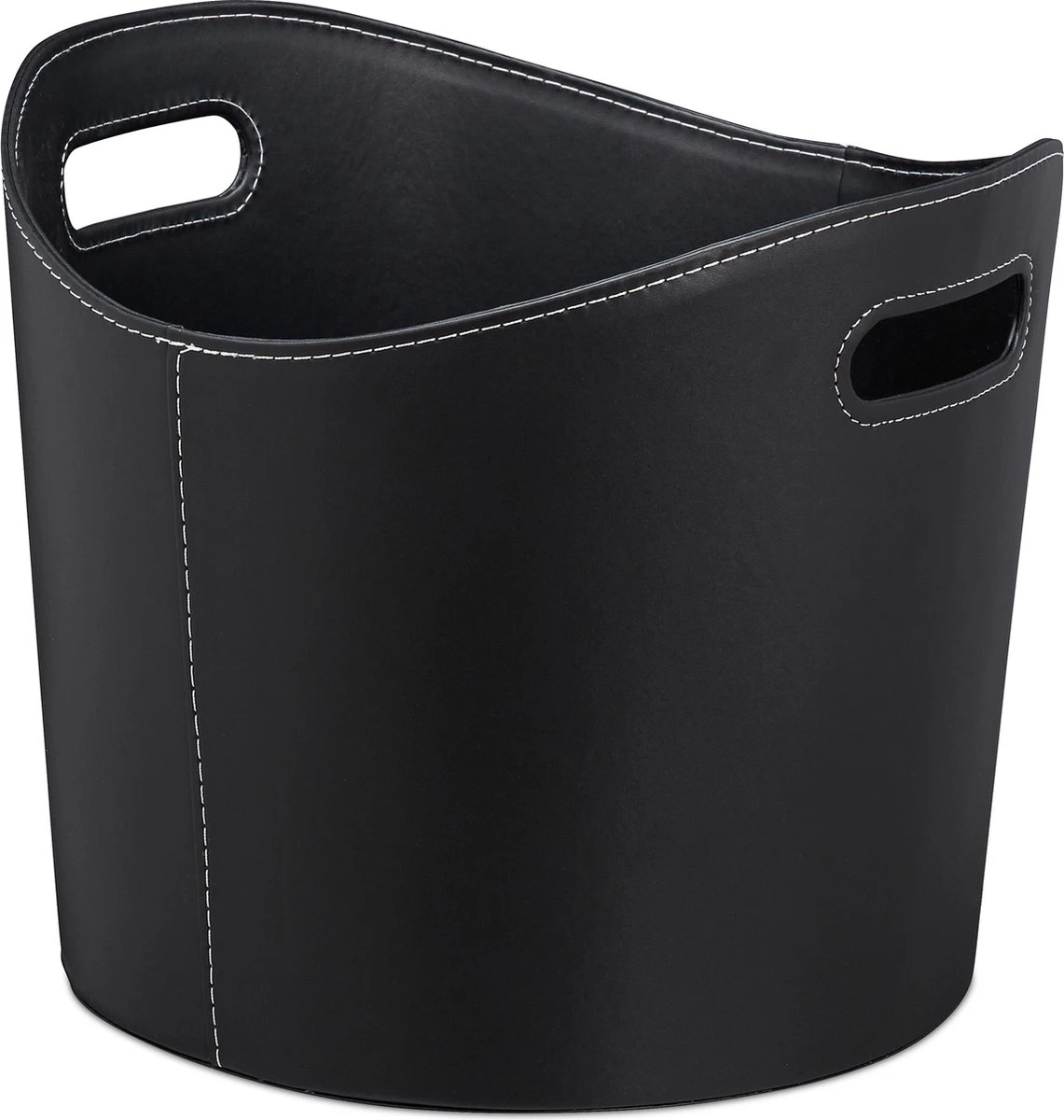 Relaxdays 1x Houtmand Kunstleer - Haardhout Mand Zwart - Opbergmand - Haardmand - Afbeelding 6