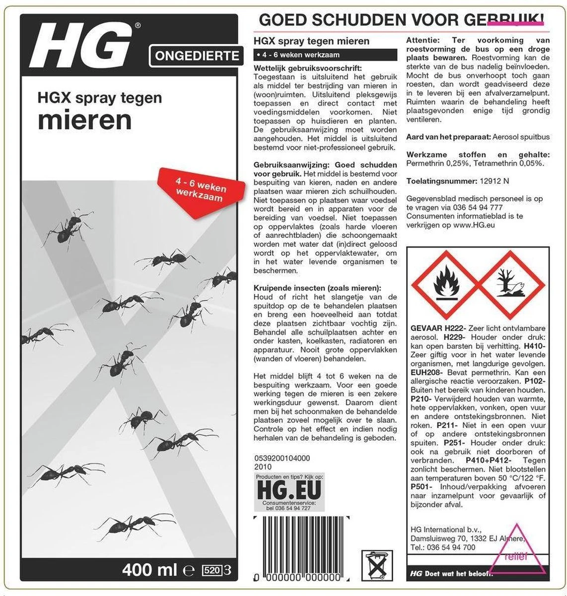 HGX Spray Tegen Mieren - 12912N - 400ml - Effectief Tegen Mieren - Vlekvrij - Werkt Tot 6 Weken - Afbeelding 3