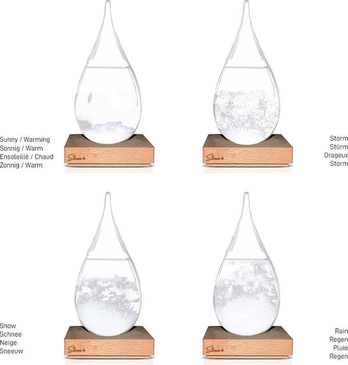 MikaMax Stormglas Small - Donderglas - Barometer - Weerglas - Weerstation - Weervoorspeller - Voorspelt Het Weer - Incl. Houten Standaard - ø 8 X 11 Cm - Afbeelding 4