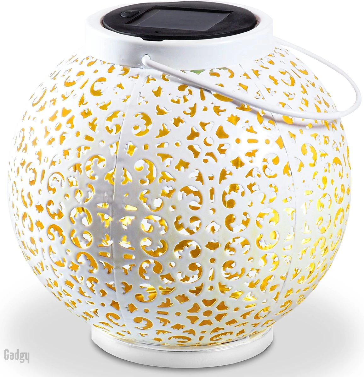 Gadgy Solar Lantaarn Rond Wit - Solar Tuinverlichting Op Zonneenergie - Led Buitenverlichting Met Dag/nacht Sensor - Tuinlantaarn - Hanglamp - Tafellamp Metaal - 20 X Ø17.5 Cm - Afbeelding 8