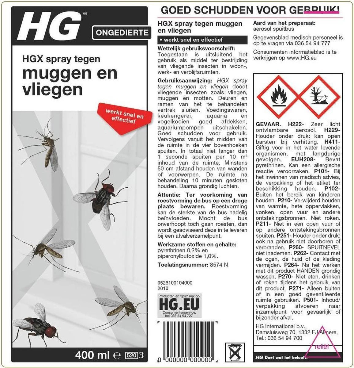 HGX Tegen Muggen En Vliegen - 8574N - 400ml - Werkt Zeer Snel - Tegen Muggen En Vliegen - Afbeelding 2