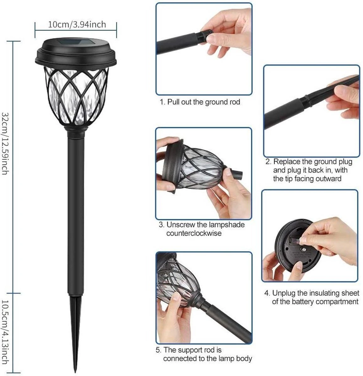 Solar Tuinverlichting - Zonne Energie - Op Zonne Energie - Tuinfakkels 42cm Buiten Set 6 Stuks - LSL8600X - Afbeelding 7