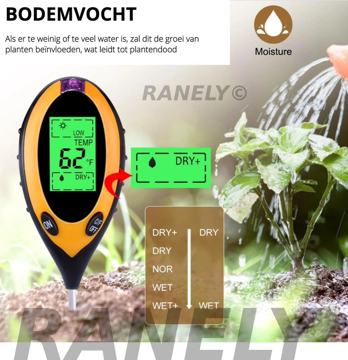 4 In1 Ph Meter Digitaal - Ph Meter Grond - PH Meter - Grondmeter - Vochtmeter - Afbeelding 3