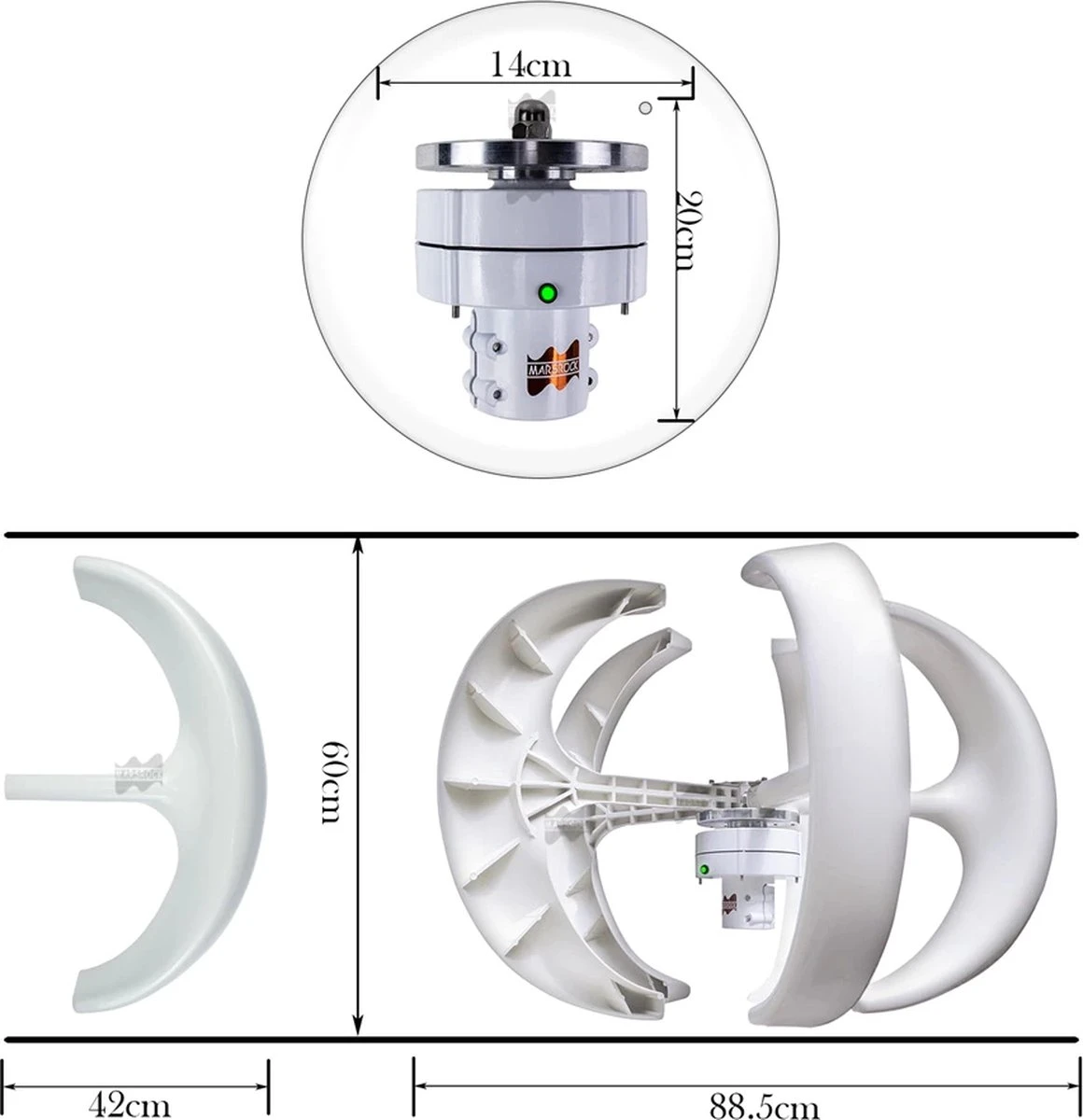 Danstar® Windmolen Met Vestigingspaal - Omvormer Inbegrepen - Stroomgenerator - Windturbine - Generator - Windmolen Generator - Windturbine Bouwpakket - Laadregelaar - Afbeelding 6