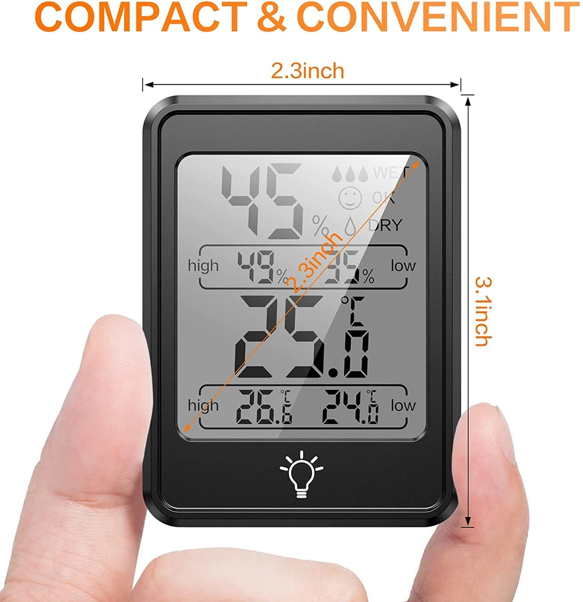 BOTC Digitale Thermo Hygrometer - Weerstation - Digitale Thermo Meter Binnen - Luchtvochtigheidsmeter - Zwart - Afbeelding 7