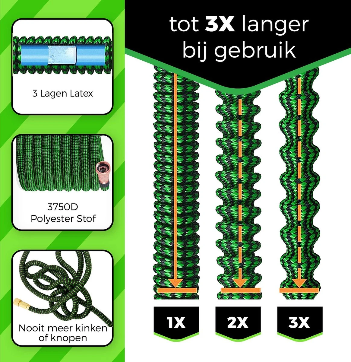 MD-Goods ® Super Sterk Uitrekbare Tuinslang Tot 30 Meter + GRATIS Tas En Koppelstuk - Tuinsproeier - Tuin Besproeien - Waterslang - Sproeikop - Groen - Flexibel Elastisch - Afbeelding 5