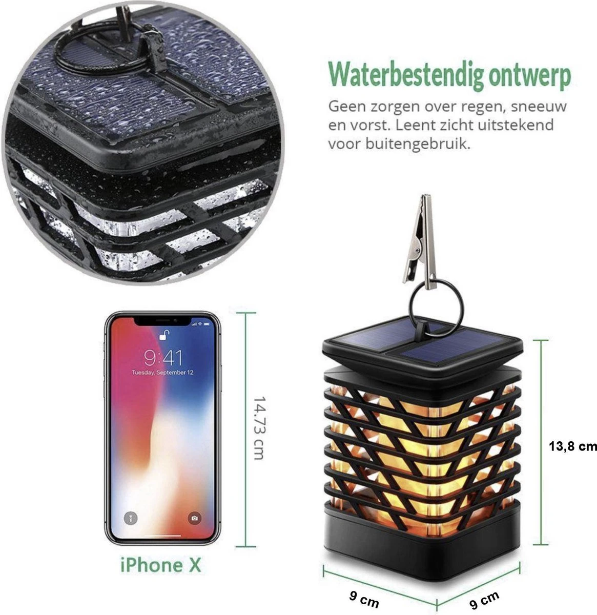 VoordeelShop Solar Tafellamp Set Van 2 Stuks - 13.8cm - Zwart - Solar Tuinverlichting - Led Buitenverlichting Op Zonne Energie Met Sensor - Tuin Fakkel - Voor Binnen En Buiten - Vlam Effect - Afbeelding 9