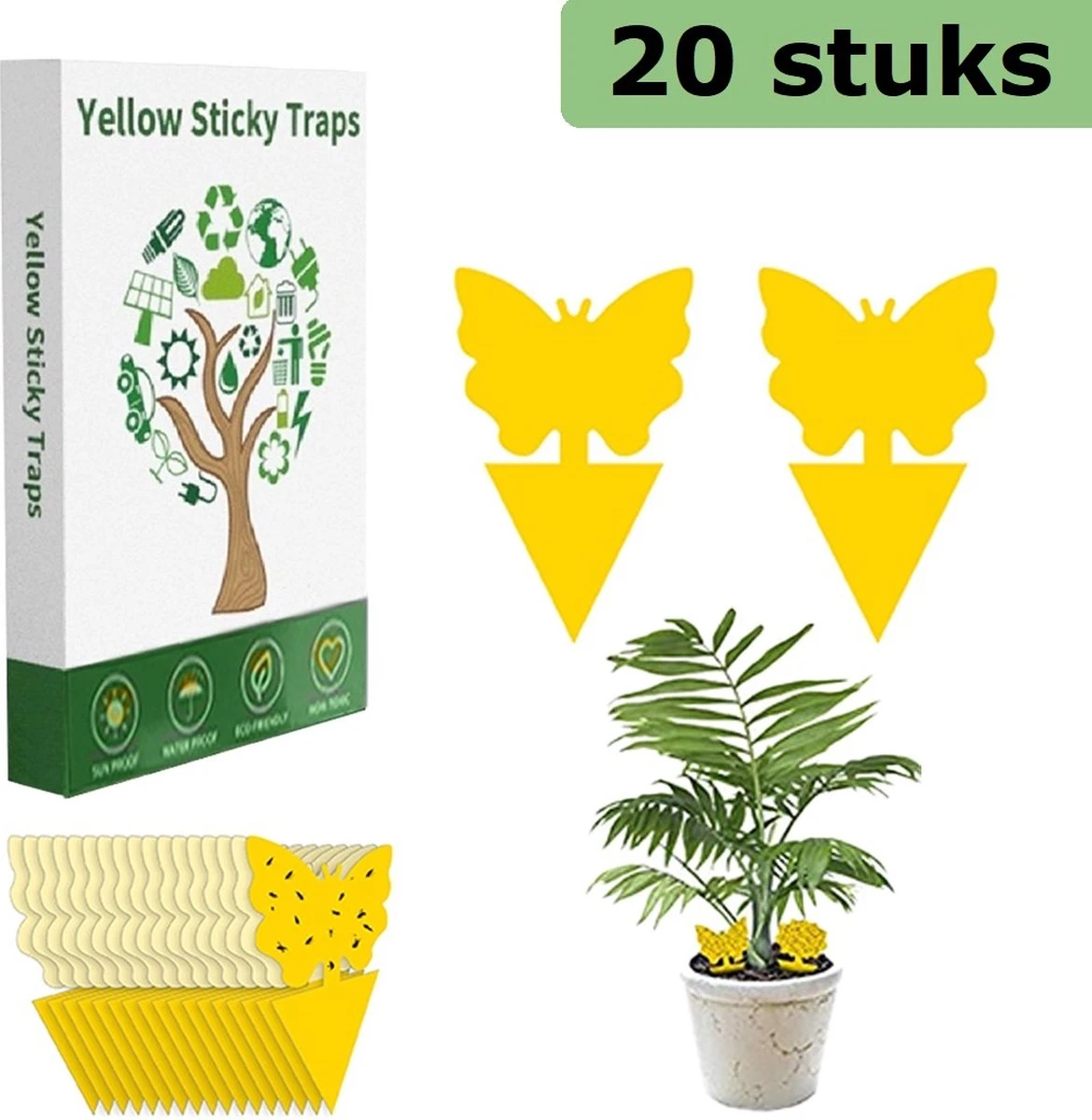 Merkloos Rouwvliegjes Bestrijden - Fruitvliegjes - Vliegenvanger - Plakplaatjes - 20 Stuks