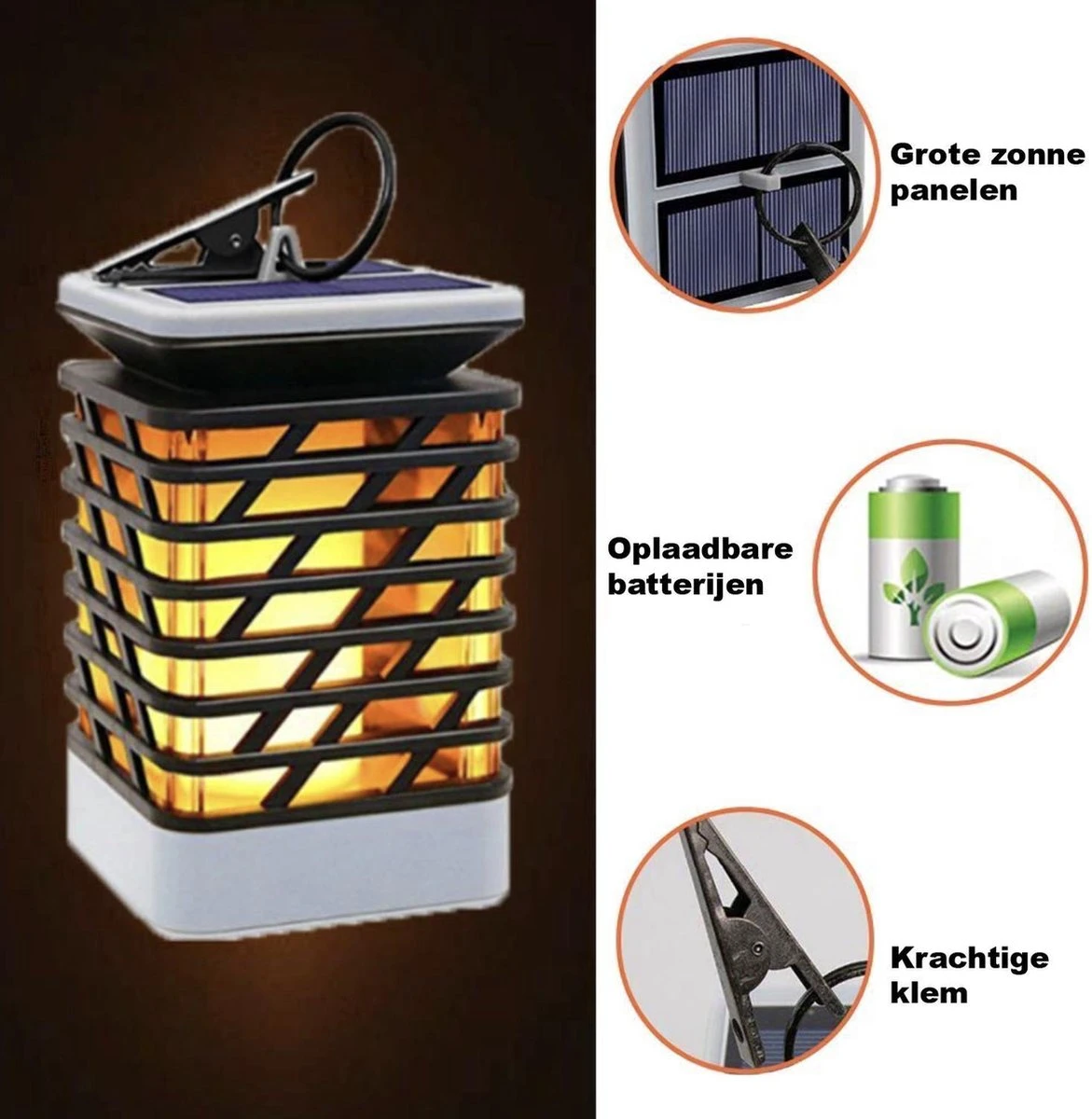 VoordeelShop Solar Tafellamp Set Van 2 Stuks - 13.8cm - Zwart - Solar Tuinverlichting - Led Buitenverlichting Op Zonne Energie Met Sensor - Tuin Fakkel - Voor Binnen En Buiten - Vlam Effect - Afbeelding 12
