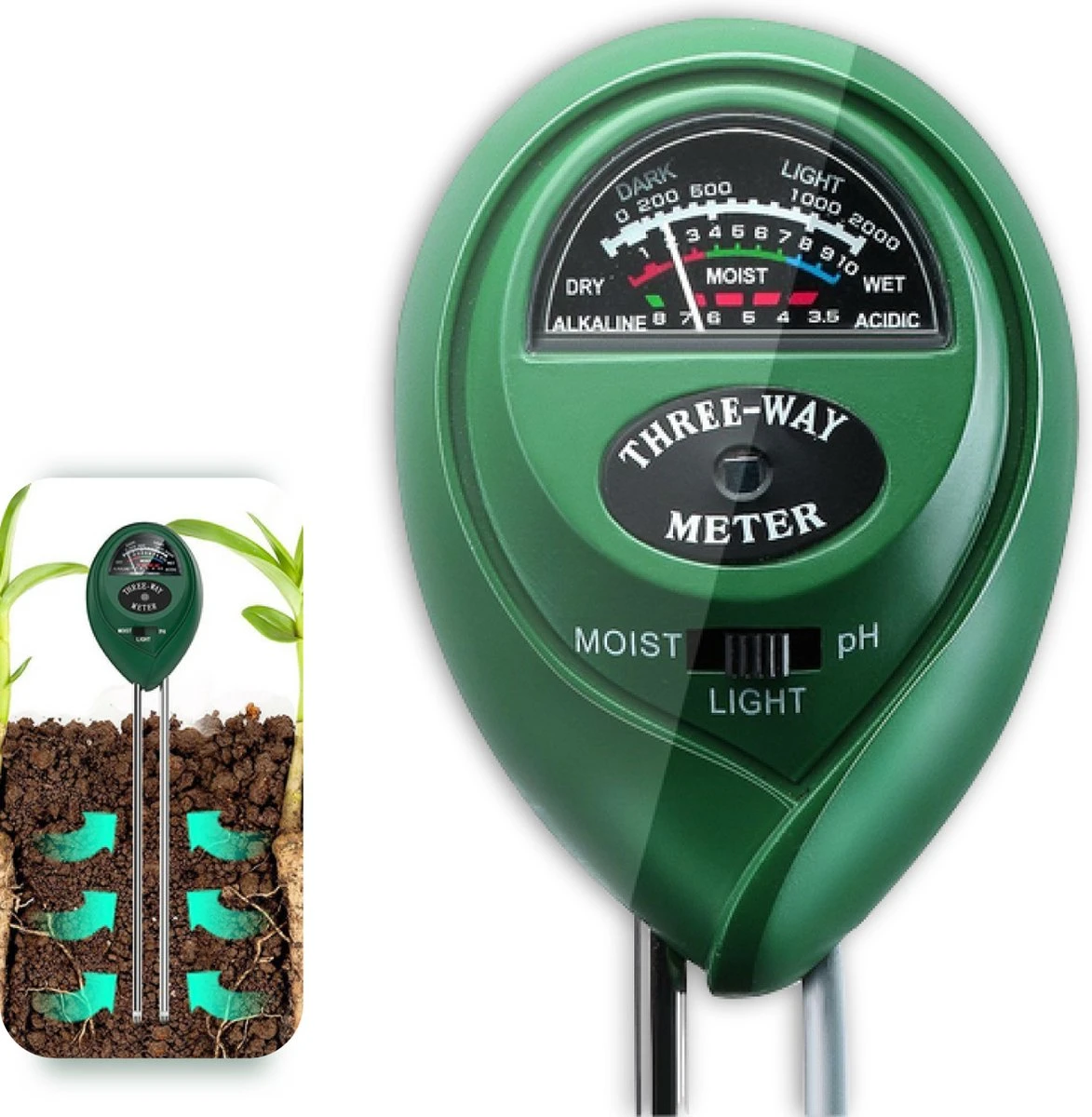 LBB 3 In 1 Soil Meter - PH Meter - Vocht Meter - Licht Meter - Universeel - Vochtigheidsmeter - Vochtmeter Planten