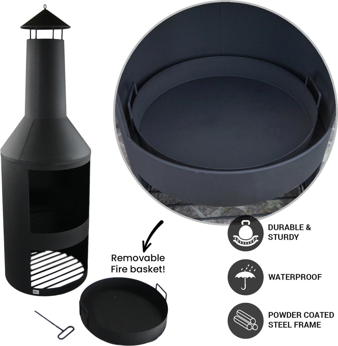 MaxxGarden Tuinhaard Grieks Fenix - Terrashaard - Vuurkorf - BBQ - Terrasverwarmer - Terrasverwarming - Sfeerhaard - 45 X 134cm - Zwart - Afbeelding 4