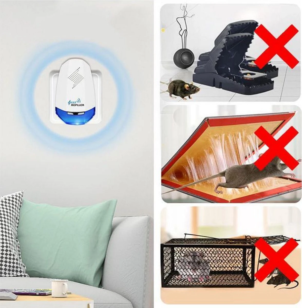 Ultrasonic Pest Repeller - Ongediertebestrijding Elektrisch - Ongedierte Verjager - Insectenverdelger - Bestrijd En Verjaagt Insecten / Muizen / Ratten / Spinnen / Mieren / Kakkerlakken / Muggen - Anti Ongedierte - Ultrasoon - Insecten Bestrijding - Afbeelding 7